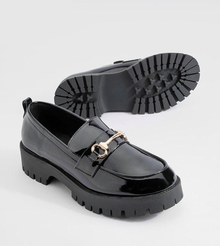 Wide Fit Patent Chunky T Bar Loafers