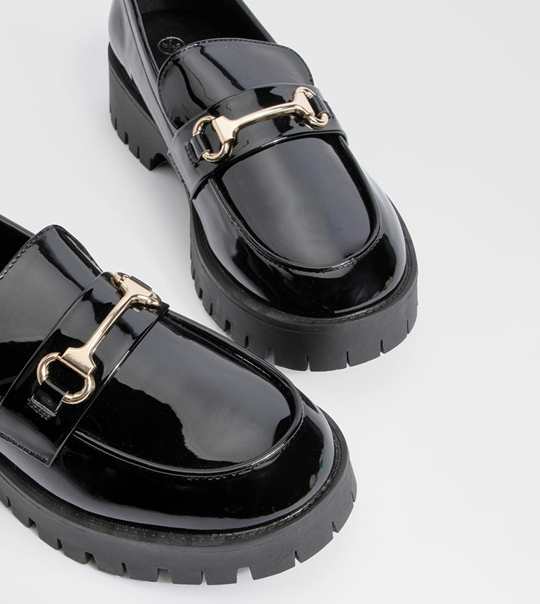 Wide Fit Patent Chunky T Bar Loafers