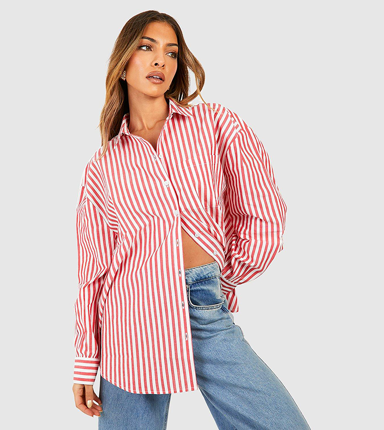 Oversized red striped shirt sale