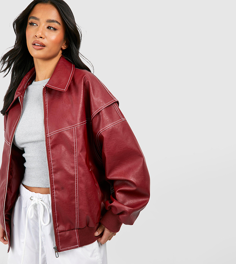 Petite red hotsell leather jacket