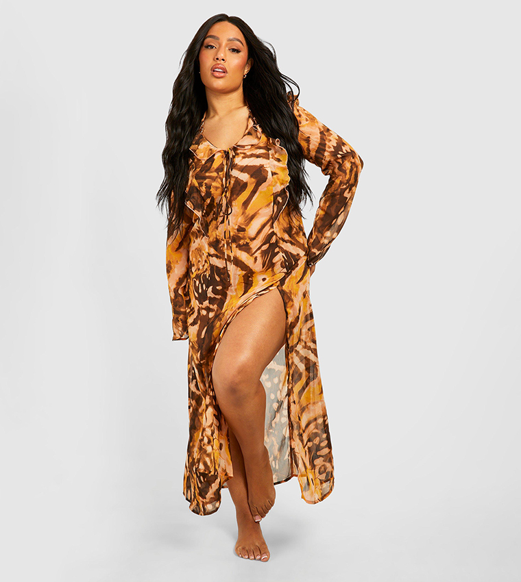 Patterned Ruffle Maxi Beach Dress