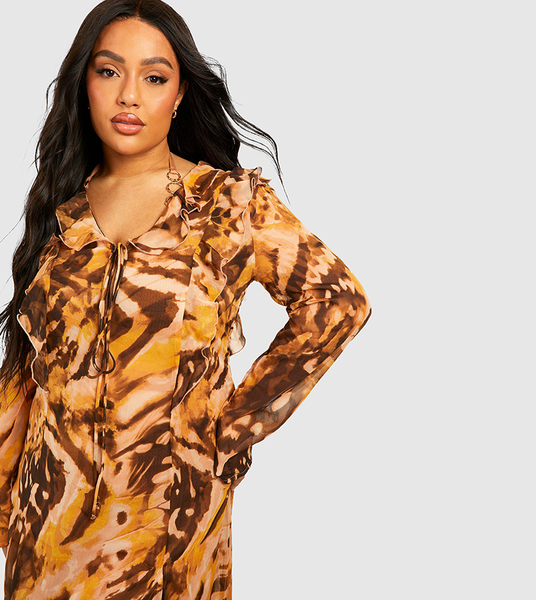 Patterned Ruffle Maxi Beach Dress
