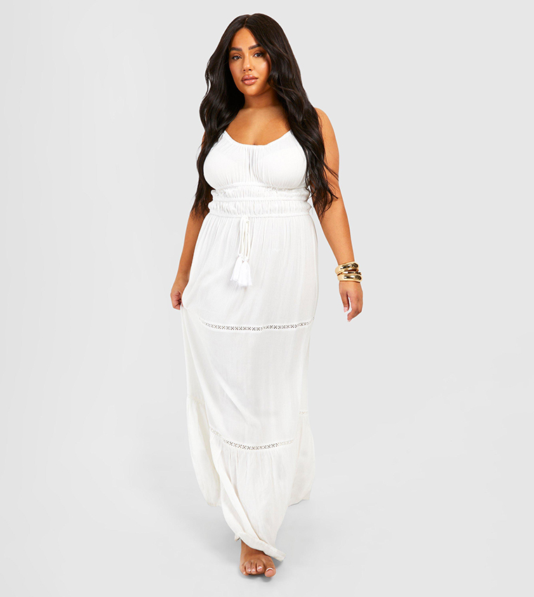 Buy Boohoo Crinkle Tassel Detail Beach Maxi Dress In White 6thStreet Kuwait