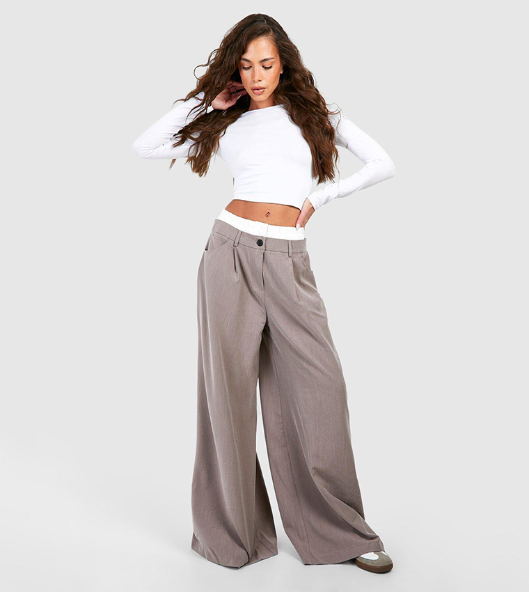 Contrast Waistband Detail Wide Leg Trousers
