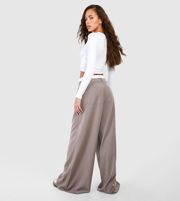 Contrast Waistband Detail Wide Leg Trousers