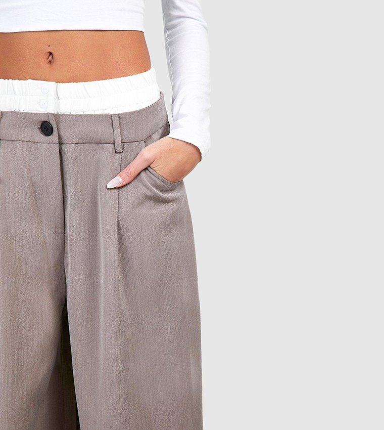 Contrast Waistband Detail Wide Leg Trousers