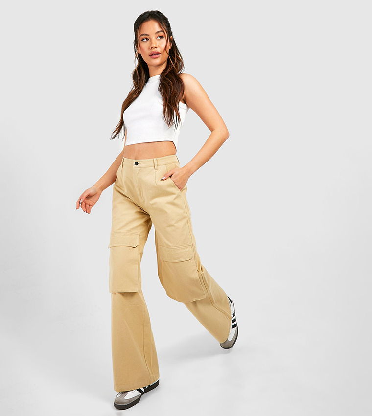 Wide Leg Pocket Detail Cargo Trousers