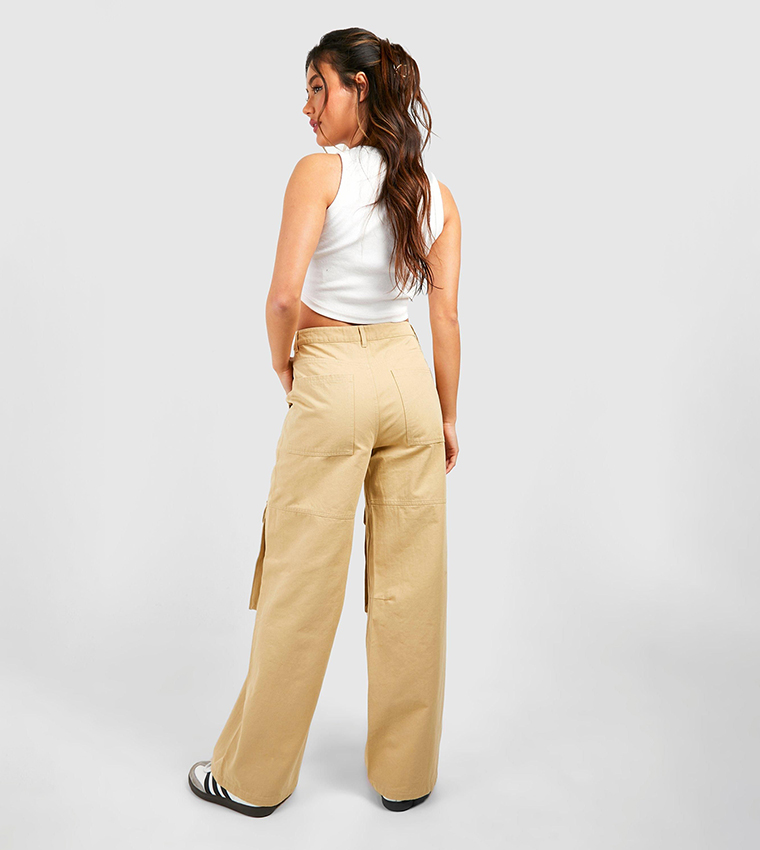 Wide Leg Pocket Detail Cargo Trousers