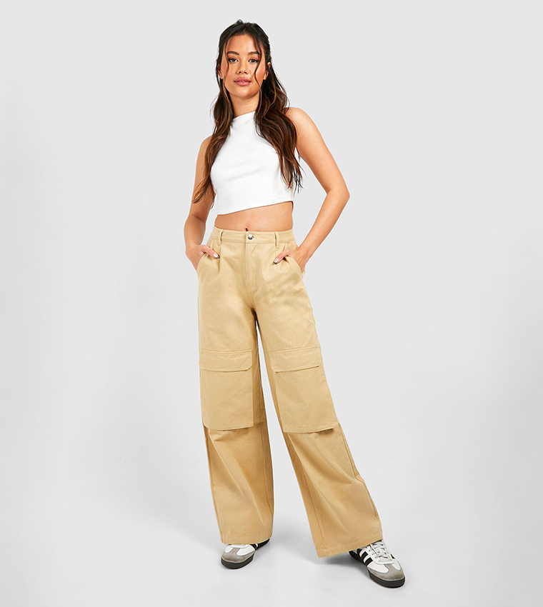Wide Leg Pocket Detail Cargo Trousers