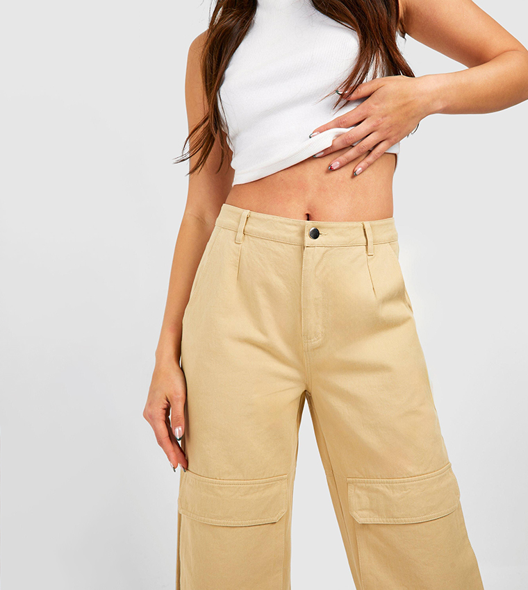 Wide Leg Pocket Detail Cargo Trousers