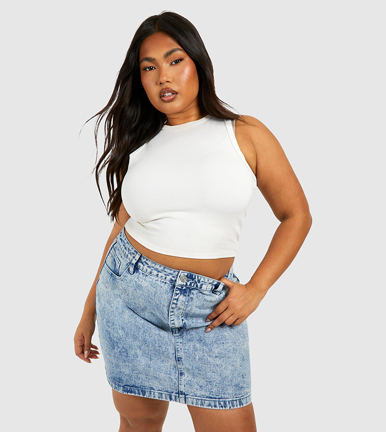 Long Denim Acid Wash Denim Skirt Plus Size Almost Famous Denim