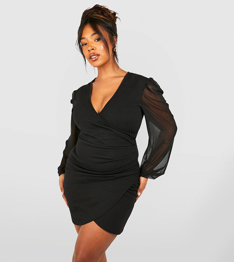 Buy Boohoo Plus Mesh Wrap Dress In Black 6thStreet Bahrain