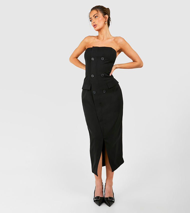 Buy Boohoo Bandeau Maxi Blazer Dress In Black 6thStreet Bahrain