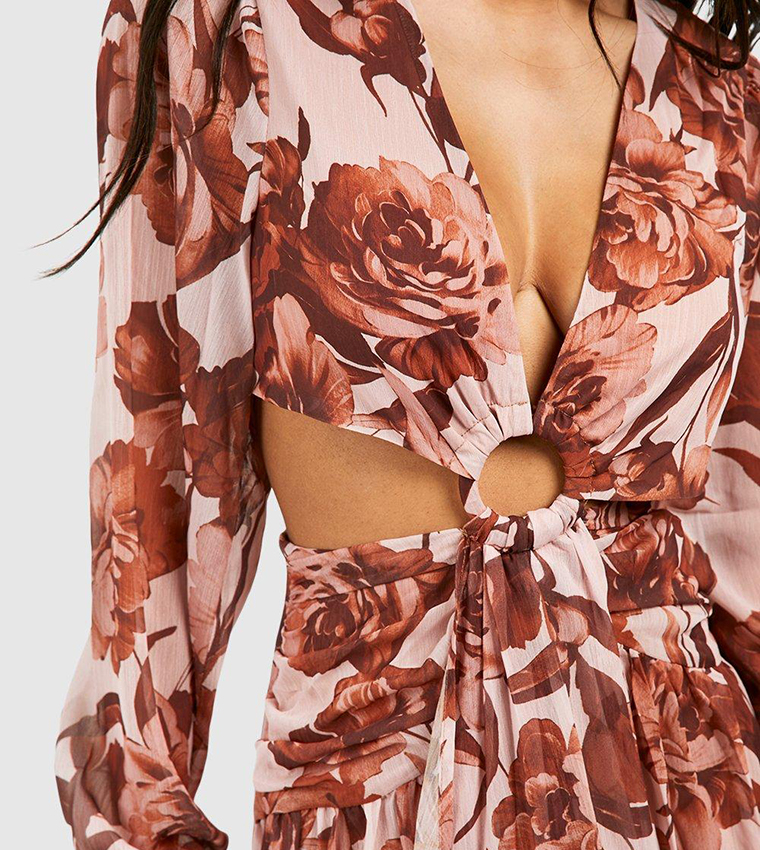 white christmas dresses Boho Bloom Floral Print Chiffon Maxi Dress Small main image 1