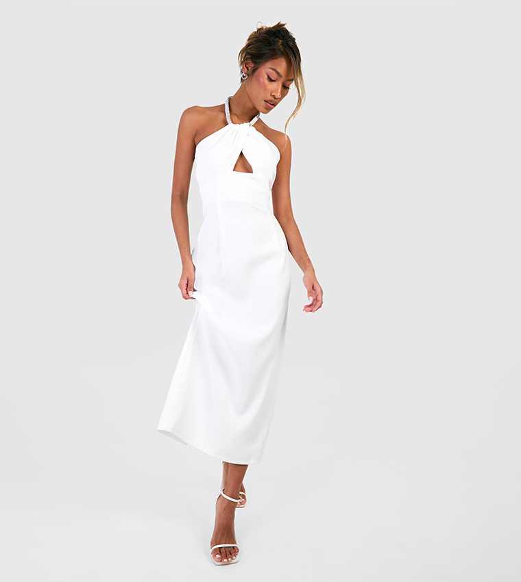 Buy Boohoo Diamate Trim Halterneck Midaxi Dress In White | 6thstreet Qatar