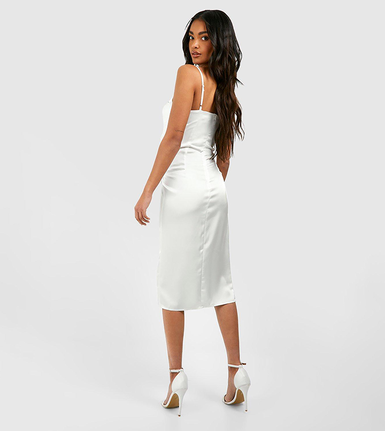 Buy Boohoo Satin Drape Front Midaxi Slip Dress In Ivory 6thStreet Kuwait