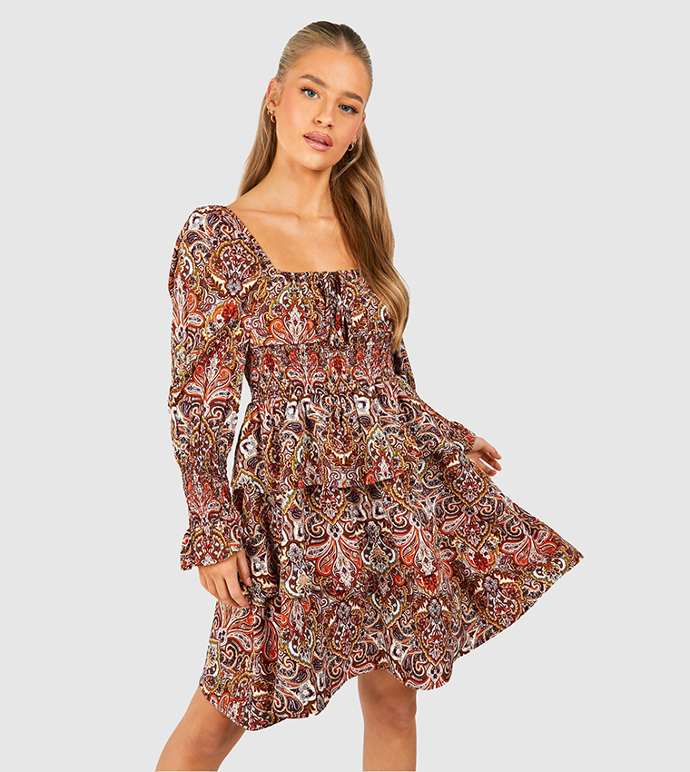 Buy Boohoo Paisley Shirred Smock Dress In Multiple Colors