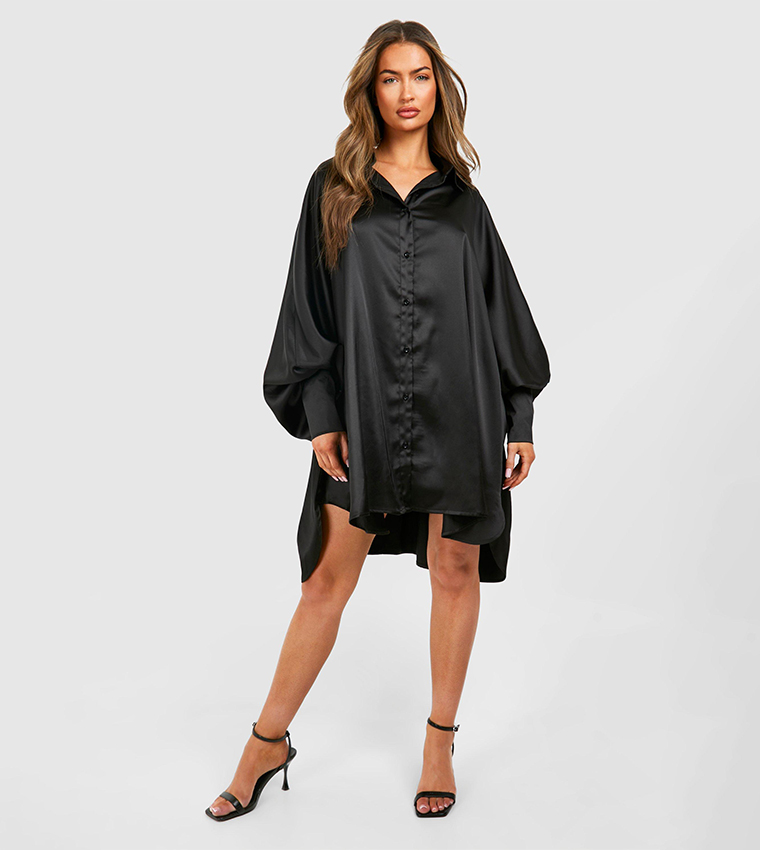 Buy Boohoo Satin Oversized Batwing Balloon Sleeves Shirt