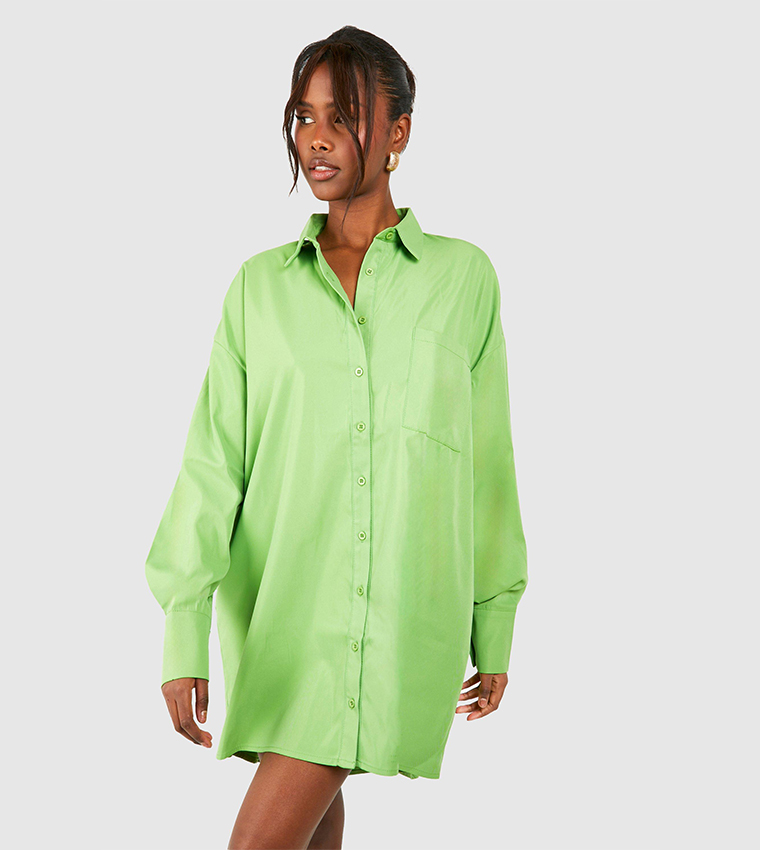 Buy Boohoo Poplin Ultimate Oversized Shirt Dress In Green 6thStreet Bahrain