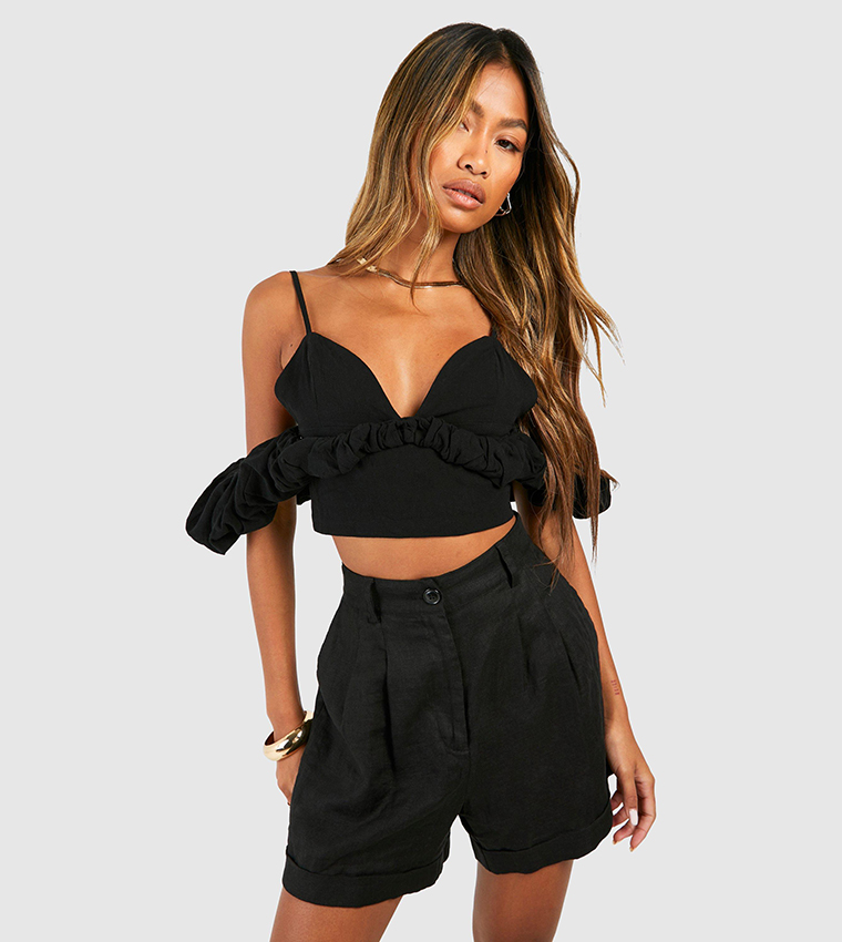 linen cold shoulder top