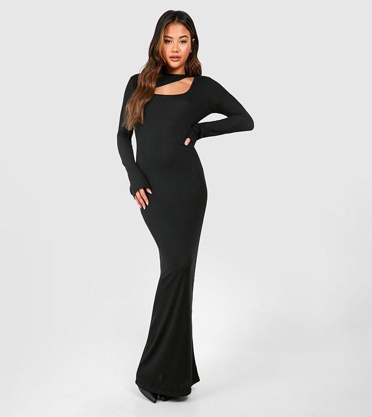 Buy Boohoo Soft Ribbed Cut Out Detail Maxi Dress In Black | 6thstreet  Bahrain