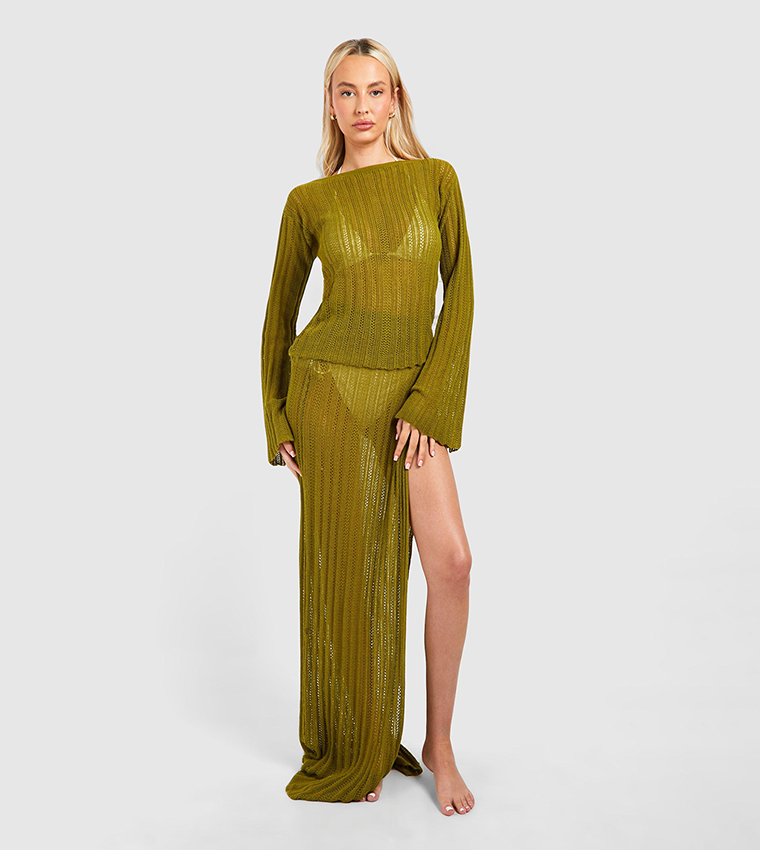 Buy Boohoo Tall Tie Back Top And Split Maxi Skirt Crochet Set In