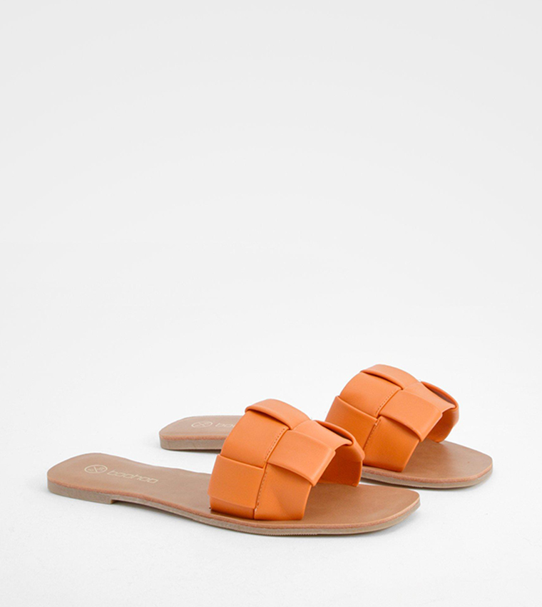 Buy Boohoo Woven Slip On Flat Sandals In Orange 6thStreet UAE