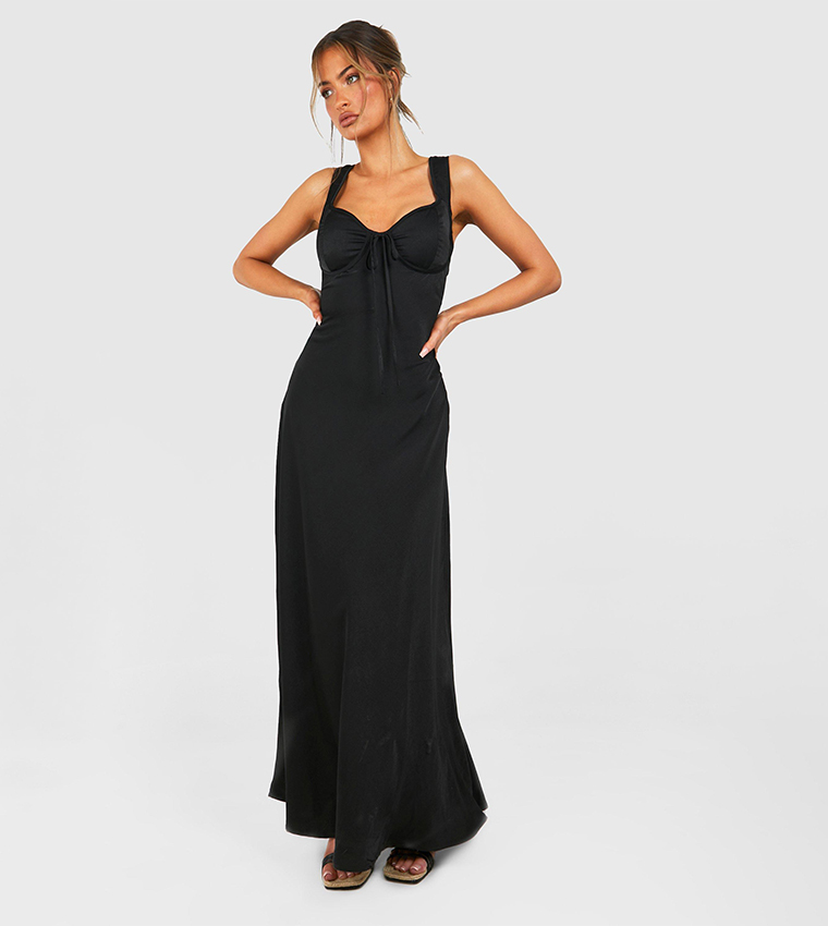Buy Boohoo Satin Slip Maxi Dress In Black | 6thstreet Oman Buy Boohoo Satin Slip Maxi Dress In Black | 6thstreet Oman