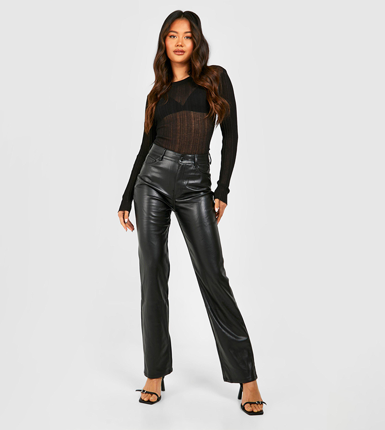 Buy Boohoo Straight Fit Faux Leather Trousers In Black
