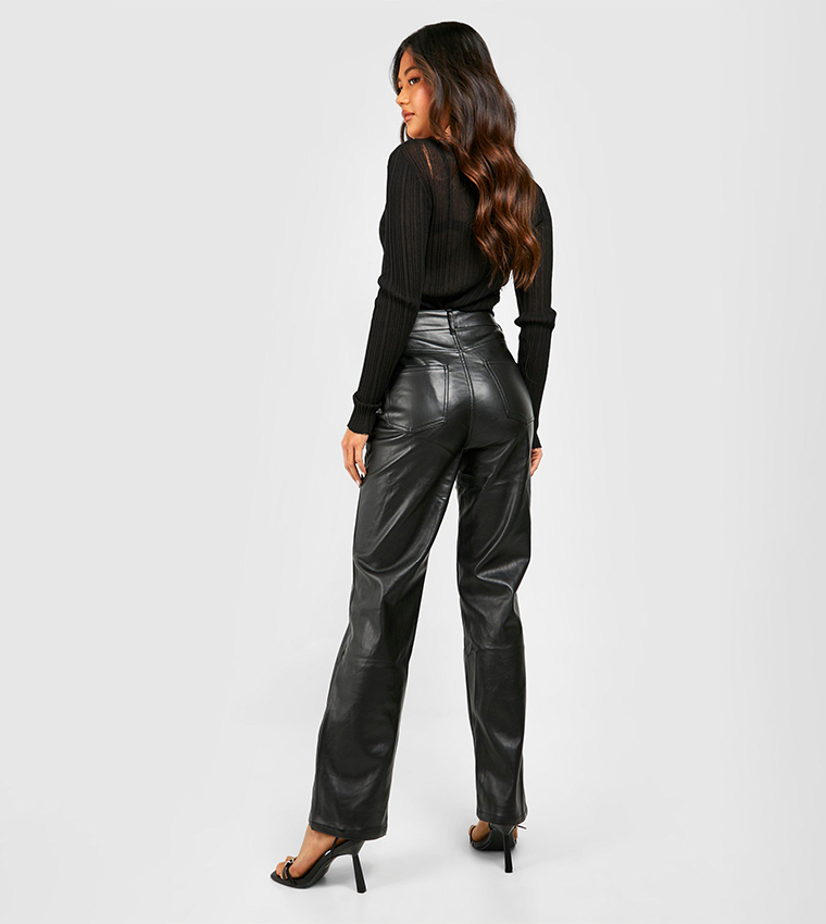 Buy Boohoo Premium Leather Skinny Fit Trousers In Brown | 6thStreet Qatar