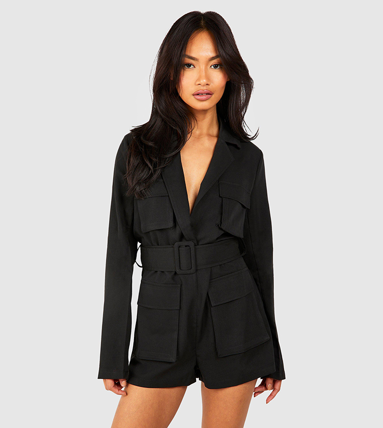 Buy Boohoo Belted Utility Blazer Romper In Black 6thStreet Qatar