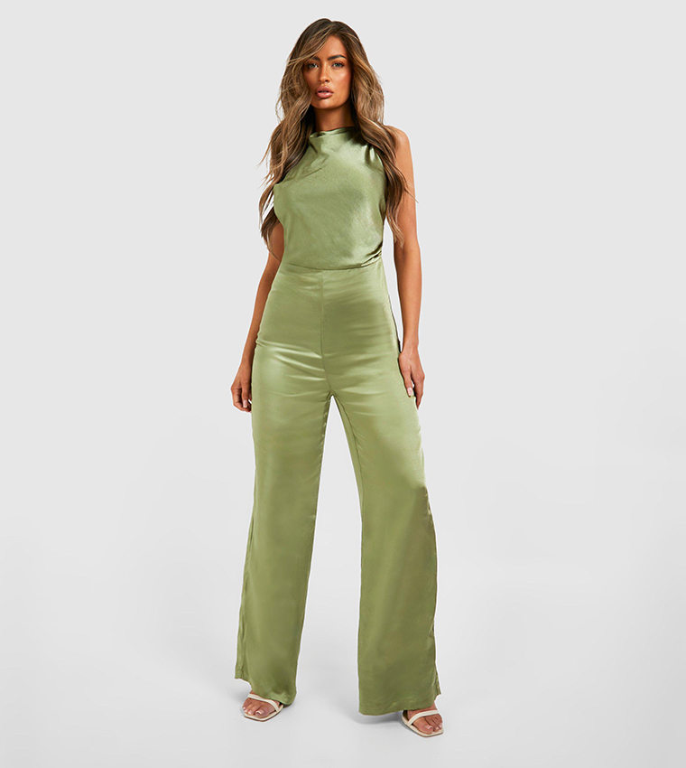 Satin green jumpsuit hotsell