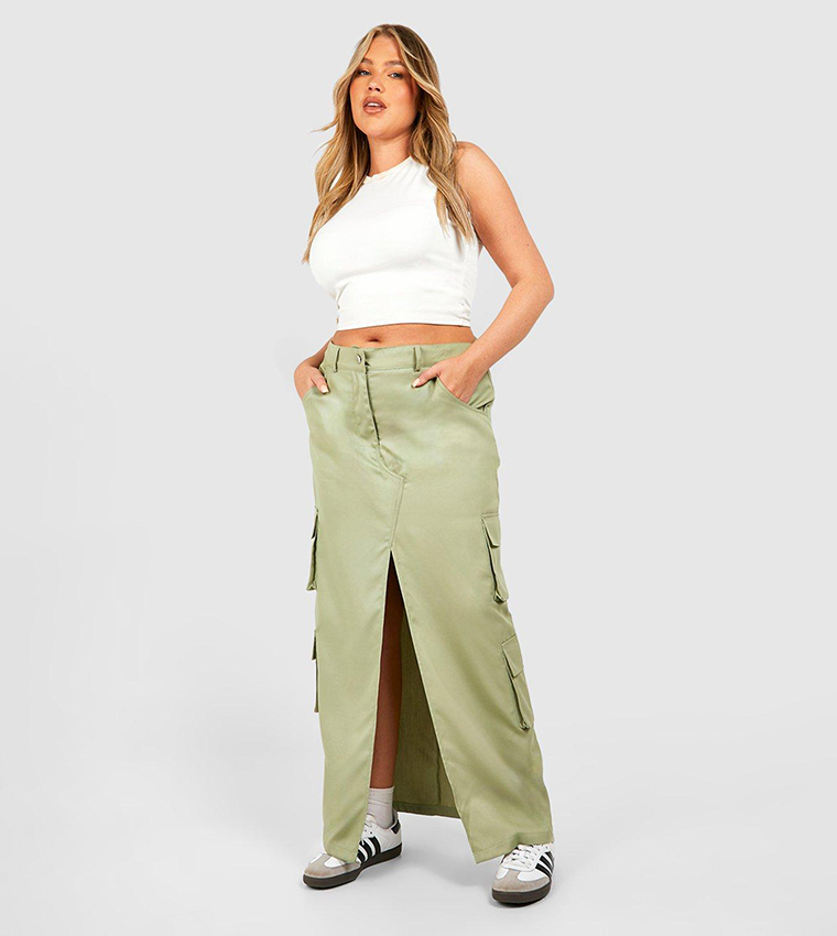 Khaki midi skirt with pockets best sale