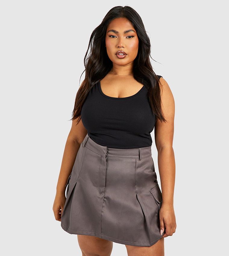 Buy Boohoo Curve Pleated Cargo Mini Skirt In CHARCOAL 6thStreet