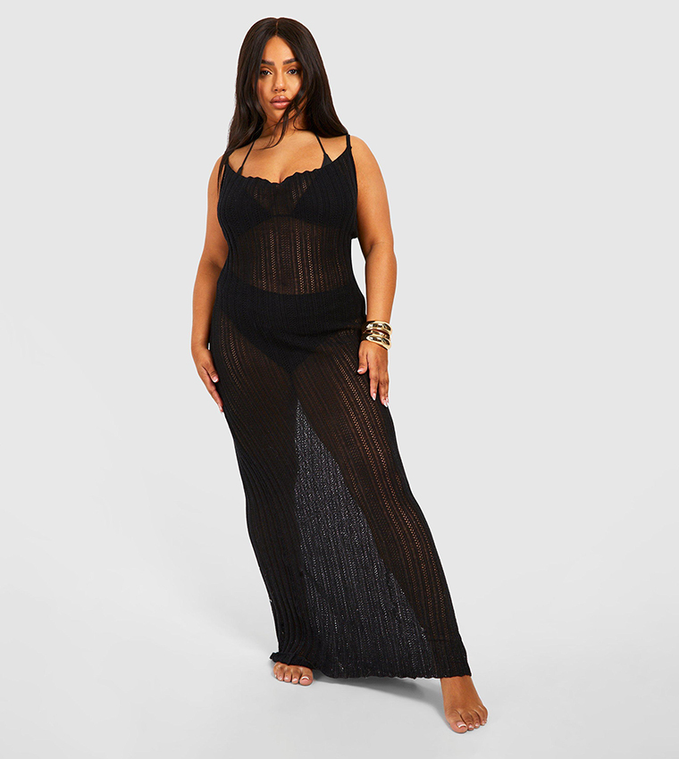 Buy Boohoo Curve Crochet Ladder Knitted Maxi Dress In Black 6thStreet Bahrain