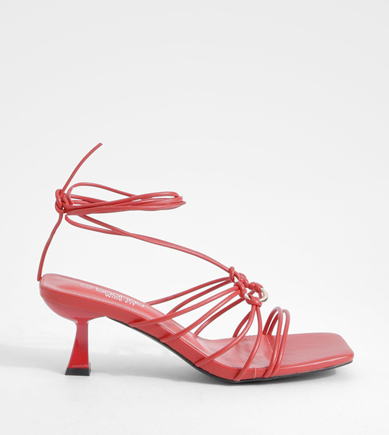 Buy Boohoo Wide Fit Ring Detail Wrap Up Heels In Red 6thStreet UAE