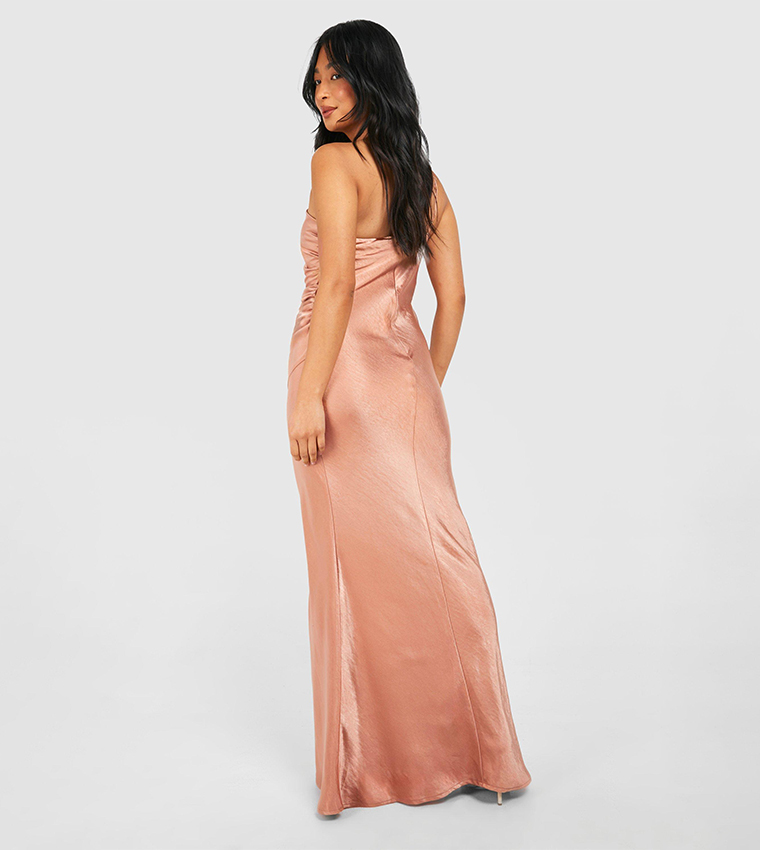 Buy Boohoo Petite Bridesmaid Satin Strappy Asymmetric Maxi Dress In Orange  | 6thStreet Qatar