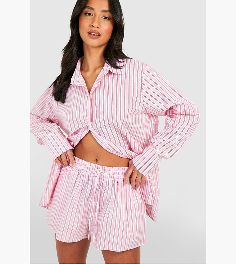 Buy Boohoo Petite Variated Striped Beach Shorts In Pink