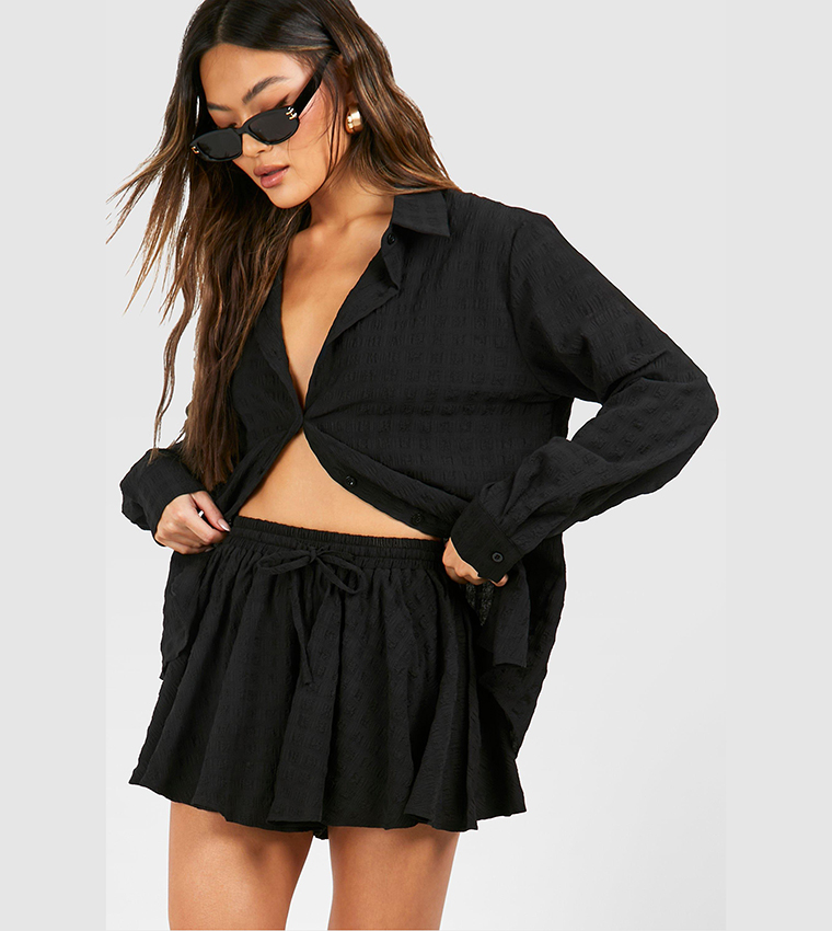 Textured Relaxed Fit Shirt & Flared Shorts