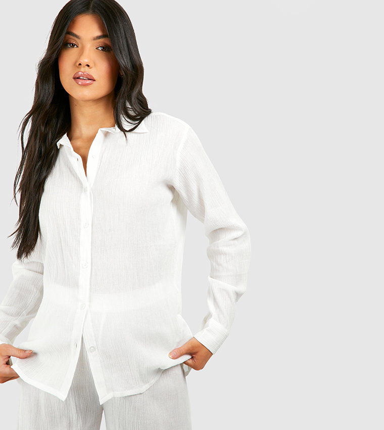 Buy Boohoo Cheesecloth Beach Maternity Shirt And Trouser Set In White