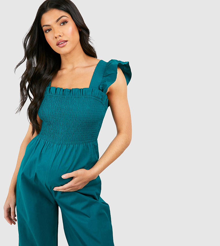 Boohoo Maternity Rib Belted Sleeveless Lounge Jumpsuit in Green
