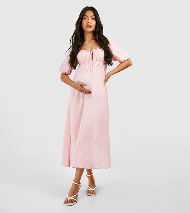 boohoo pink maternity dress boohoo Women's Maternity Under Bump Tie Drop Hem Maxi