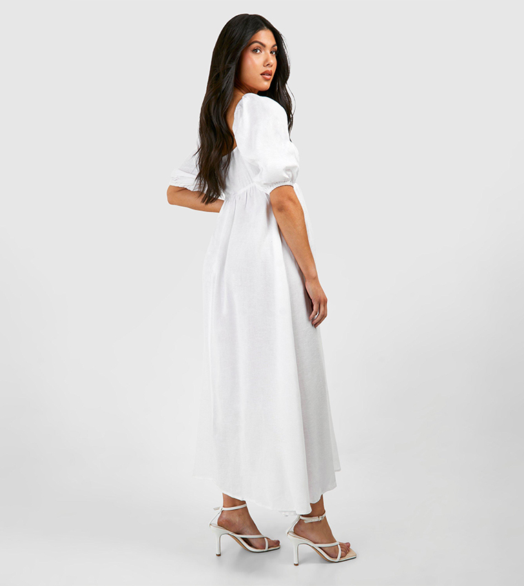 Buy Boohoo Maternity Linen Milk Maid Midi Dress In White