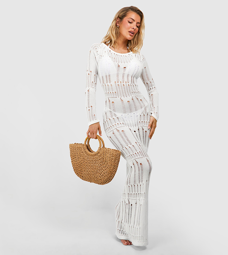 Buy Boohoo Ladder Crochet Open Back Beach Maxi Dress In White | 6thstreet  Bahrain