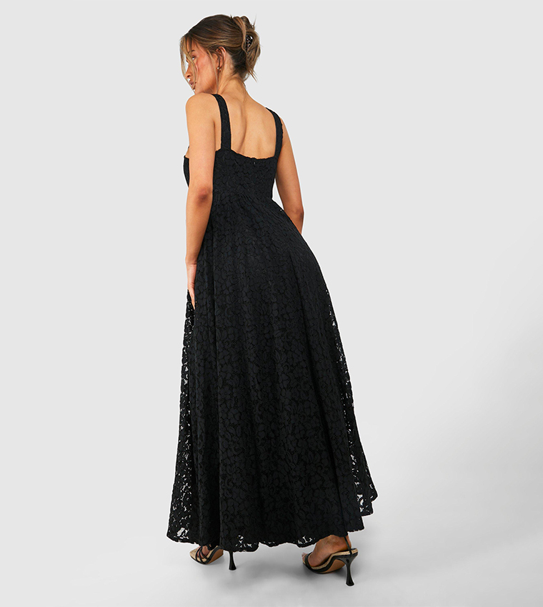 knee length dresses for ladies Satin and Lace Corset Maxi Dress 44 (FR) / Black