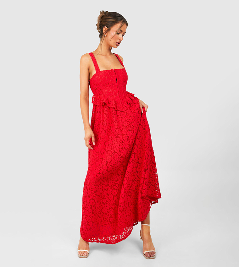 Buy Boohoo Corset Lace Maxi Dress In Red | 6thstreet Bahrain