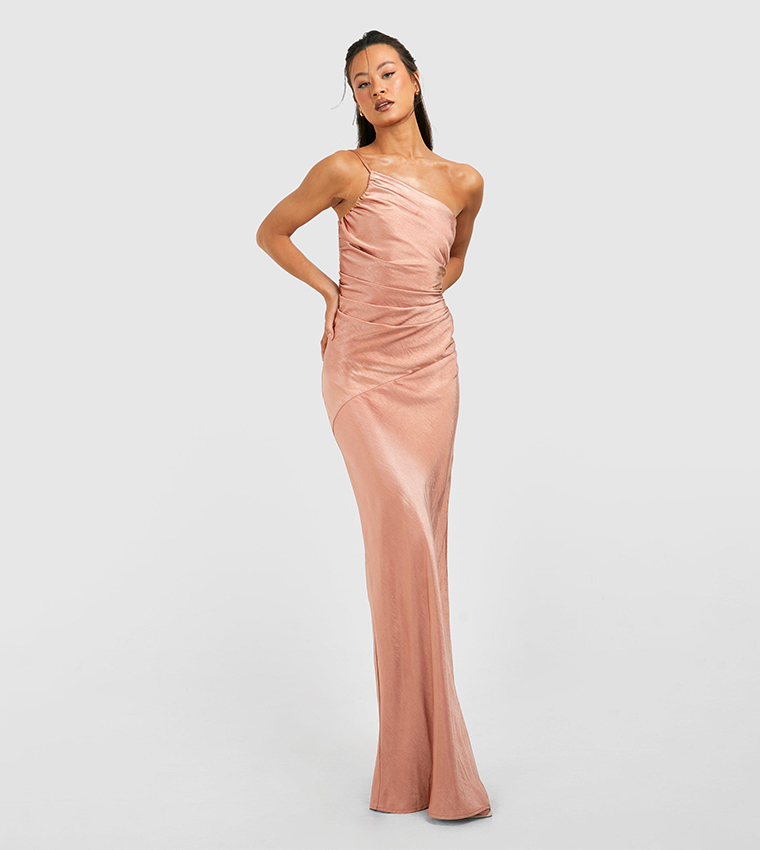Buy Boohoo Tall Bridesmaid Satin Strappy Asymmetric Maxi Dress In Orange | 6thstreet UAE Buy Boohoo Tall Bridesmaid Satin Strappy Asymmetric Maxi Dress In Orange | 6thstreet UAE