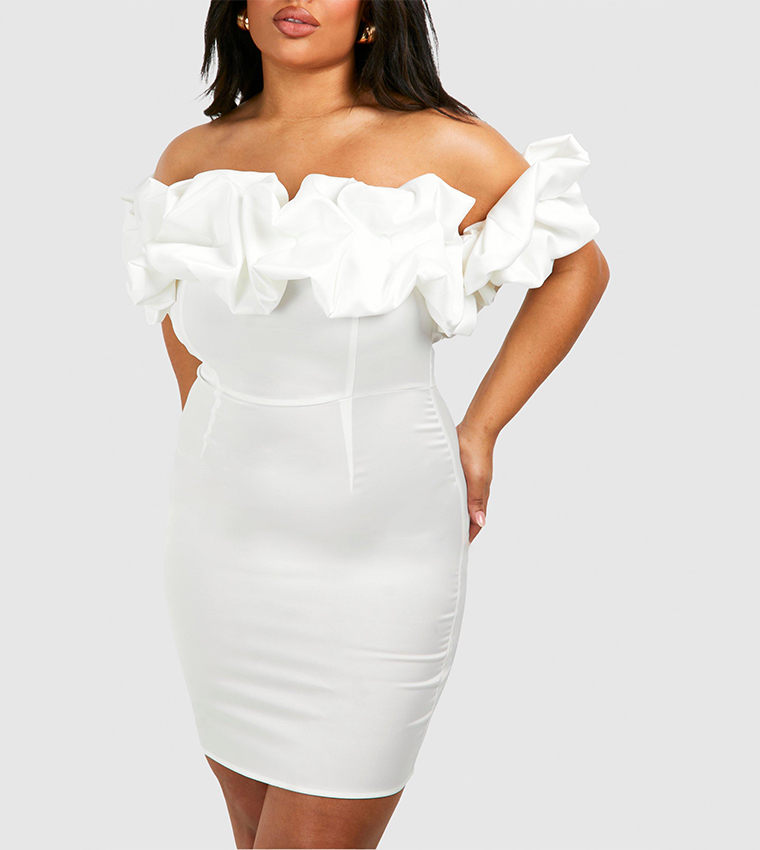 Curve Premium Satin Off Shoulder Mini Dress