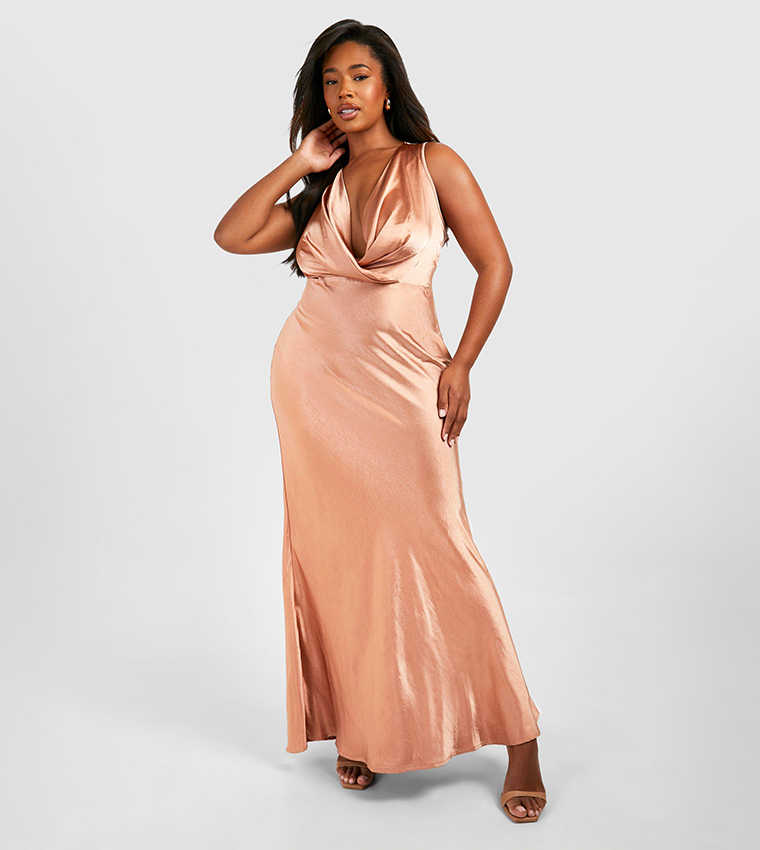 boohoo plus size bridesmaid dresses Flowy Plus Size Split Ruffles Sleeves V-neck A-Line Chiffon Bridesmaid Dress