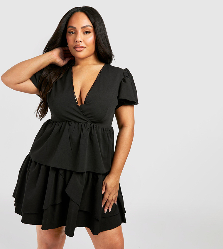 Buy Boohoo Textured Ruffle Skater Mini Dress In Black 6thStreet UAE